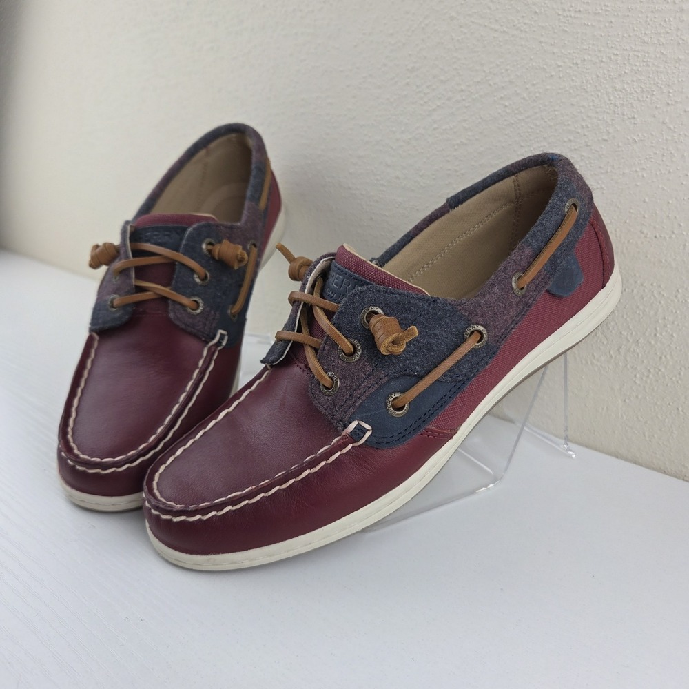 Sperry Songfish Varsity Wool Boat Shoes Maroon Navy 84410 Women's Size 7 M